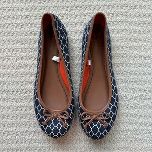 Merona Navy Patterned Ballet Flats with Faux Leather Bows